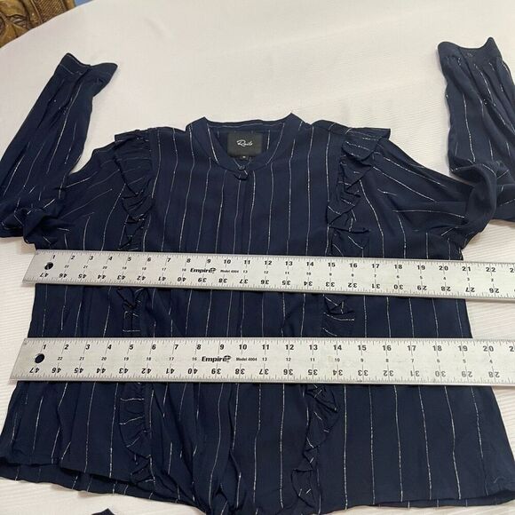 Rails Blouse Piper Tie Front Navy Silver Stripe Ruffle Button Up Shirt Medium - Picture 4 of 10